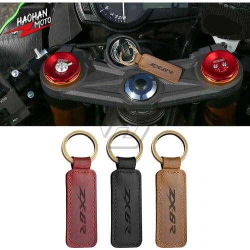 For Kawasaki ZX6R ZX-6R Models Motorcycle Keychain Cowhide Crazy Horse Skin Key Ring