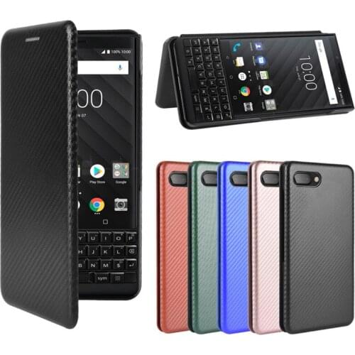 For BlackBerry KEY2 Case Fashion Carbon Fiber PC Hard Card Holder Slim Leather Case for BlackBerry KEY 2 Wallet Flip Cover