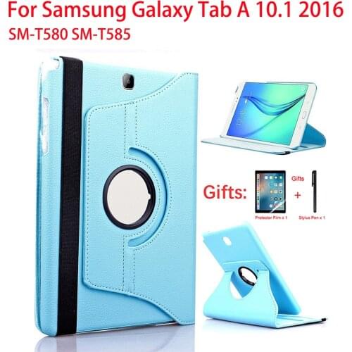 360 Degree Rotating Cover For Samsung Galaxy Tab A 10.1 T580 T585 Case PU Leather TabA SM T580N Tablet stand Funda+film+pen