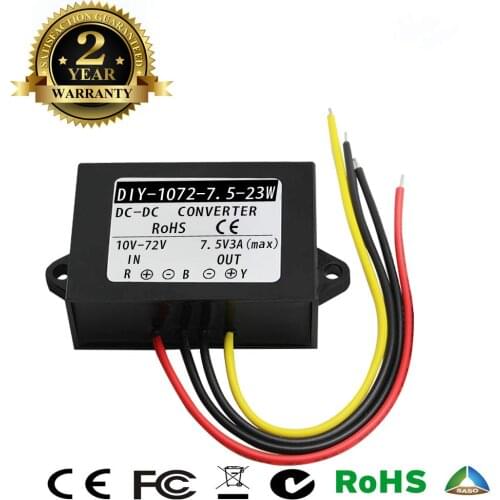 DC 10-72V 12V 24V 36V 48V to 7.5V MAX. 3A Power Converter Voltage Reducer DC DC Step Down Converter CE RoHS Waterproof
