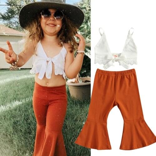 2021 Children Summer Clothing Infant Kids Baby Girls Sleeveless Cropped Vest Tops Flare Pants Solid Casual 2Pcs Outfits