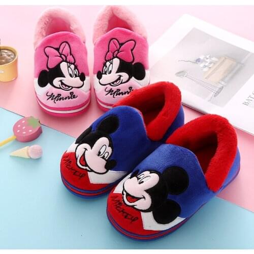 Disney childrens cotton Mickey slippers winter boys and girls home shoes parent-child baby slippers non-slip cotton shoes