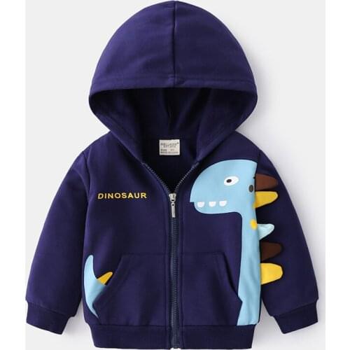Kids Dinosaur Hooded Coat for Boys Autumn Casual Long Sleeve Outerwear Spring Zipper Sport Jackets for Children Clothes