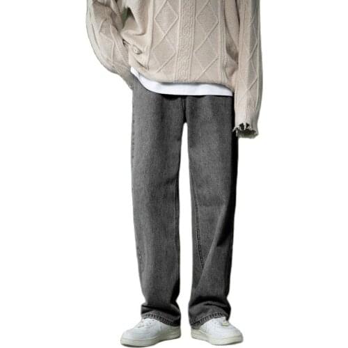 Fashion Wide legs Jeans Korean Mens Retro Casual Straight Jeans Pants Men Streetwear Autumn Wild Loose Hip Hop Denim Mens M-2XL