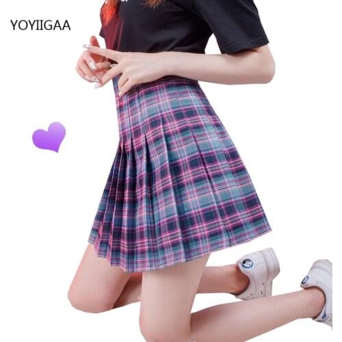 Purple Gothic Women Pleated Skirts Summer Harajuku Female Plaid Skirt Sweet Cute Ladies Girls Mini Skirts High Waist Woman Skirt