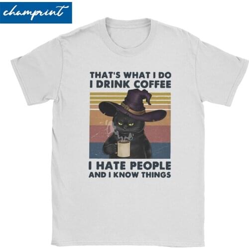 Men Women Witch Drink Coffee Hate People T Shirts Cat Lover Cotton Clothes Funny Short Sleeve Crew Neck Tee Shirt Party T-Shirts