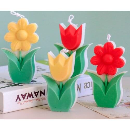 Geometric Simulation Plant Tulip Sunflower Silicone Mould DIY Scented Candle Mold Making Soap Epoxy Supplies Home Decoration