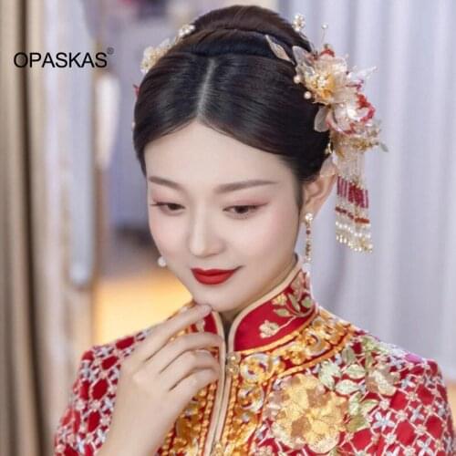 Headdress Bride Chinese Ancient Costume Hair Accessories Red Fairy Dragons and Phoenix Gown Accessories Female VL