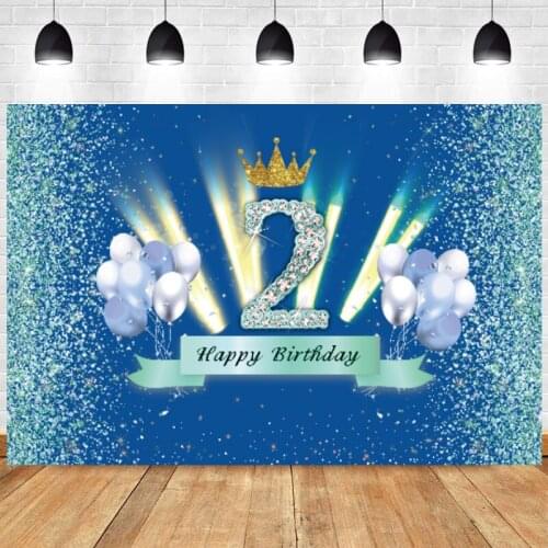 Blue Sweet 2 Years Backdrop Boy 2nd Happy Birthday Party Girls Baby Balloon Photography Background Adult Photographic Banner