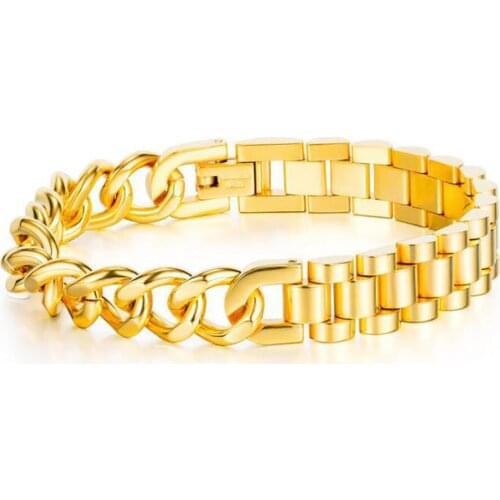 Stainless Steel Hip Hop Cuban Chain Link Punk Rock Mens Heavy Bracelet Bangle Jewelry Gift For Him