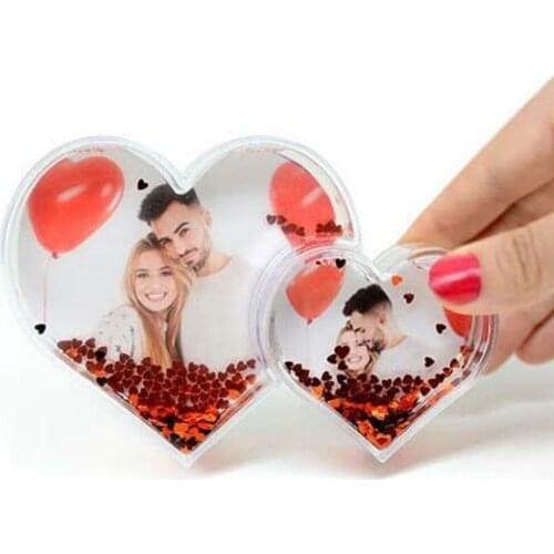 HLO 2021 Personalized Double Heart Snow Globe - Heart Grained Photo Printed Decorative Gift Idea For Lovers Trendy Good Price