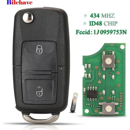 Bilchave 2 Button For VW Golf Mk6 Jetta Polo Scirocco Skoda Octavia Seat Altea FOB 434MHz ID48 Chip Remote Car Key 1K0959753N