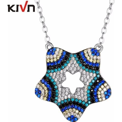 KIVN Fashion Jewelry Turkish Blue eye Star CZ Cubic Zirconia Bridal Wedding Pendant Necklaces for Womens Girls Birthday Gifts