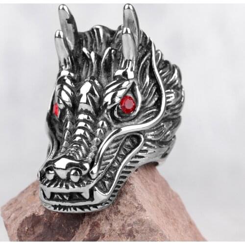 Stainless Steel Men Rings Chinese Style Dragon Animal Punk Rock for Biker Male Boyfriend Jewelry Creativity Gift Wholesale