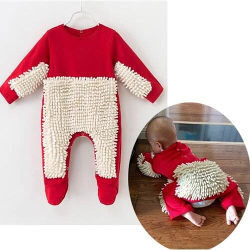 2021 New Baby Mop Romper Clothing Romper Newborn Boys Girls Costume Jumpsuit Cleaning Mop Suit Bodysuit Cute 2 PCS Set