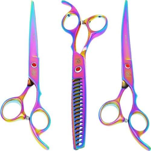 7" Pet Grooming Scissors Set JP440C Professional Cutting Tijeras Dog Up/Down Curved Tesoura 40% Cut Off Thinning Shears B0018A