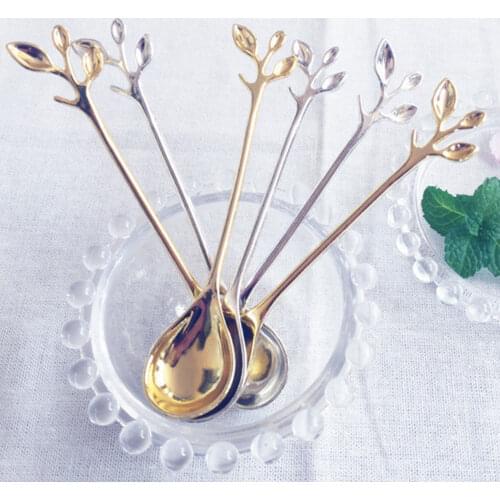 1pc Royal Style Branch Shape Mini Dessert Spoon Small Coffee Ice Cream Spoon Cutlery Flatware Tableware for Snacks Dining Bar
