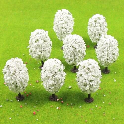 OB55 20pcs Model Train Miniature Winter Snow White Orbicular Trees Model Railway Trees HO N scale 68mm