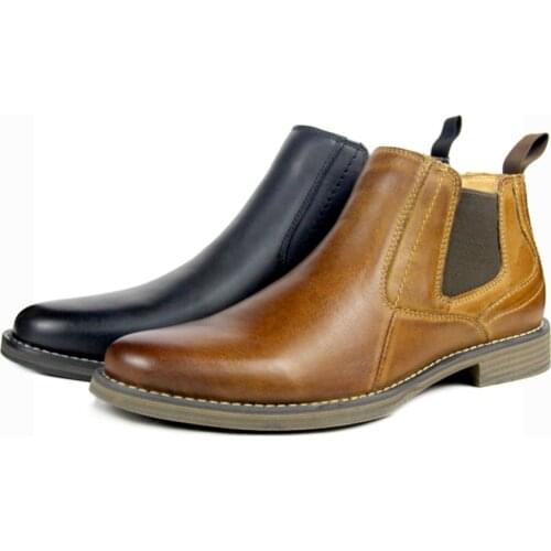 OTTO ZONE design Newest Spring/Autumn Mens Ankle Boots British Style Cow Genuine Leather Chelsea Boots Casual Rubber Shoes Man