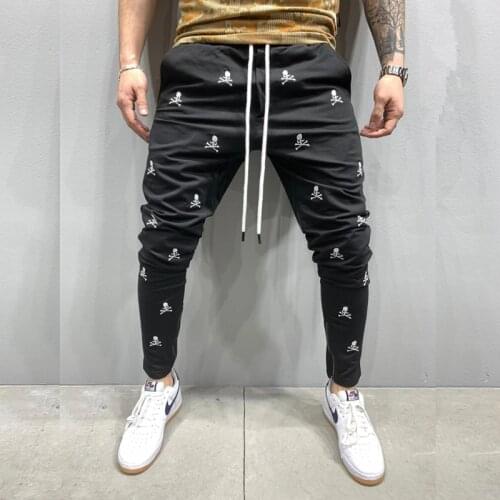 Mens New Jogging Tactical Black Pants Harajuku Skull Embroidery Skinny Casual Trousers Man Hip Hop Feet Zip Up Track Pants 바지