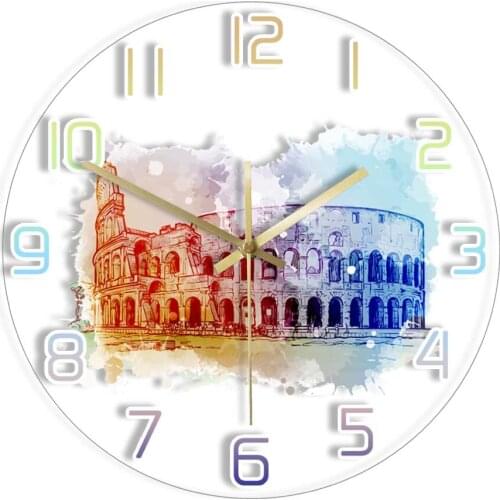 Coliseum In Rome European Wall Clock Italy Architecture Artwork Home Office Décor Vintage Design Watercolor Printed Wall Clock