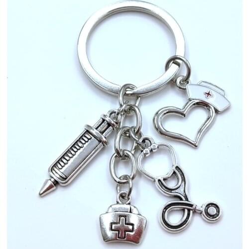 New Nurse Medical Box Medical Key Chain Needle Syringe Stethoscope Keychain Jewelry Medicine Graduate Gift