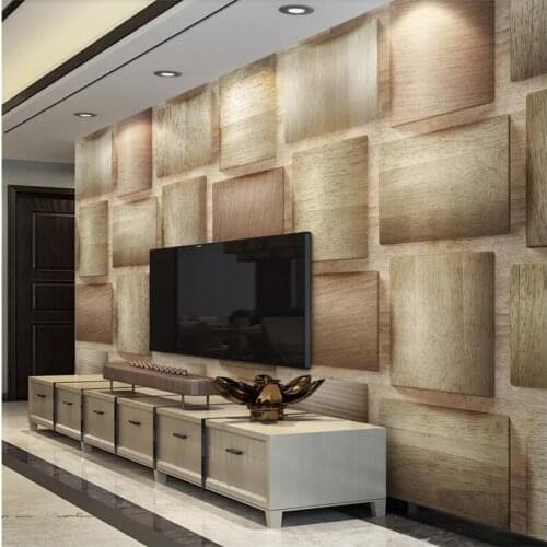 Beibehang Wallpaper custom 3d modern style square woodgrain TV background wall living room bedroom sofa TV background