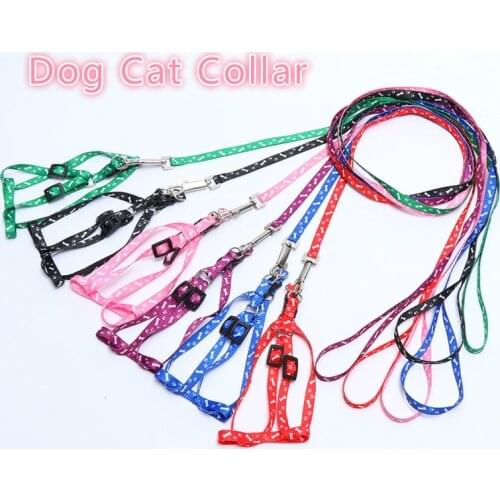 Dog Cat Collar Harness and Leash Adjustable Nylon Pet Peppy Dog Collar 4 Colors Polyester Print Pet Leash Rope Belt Dog Products