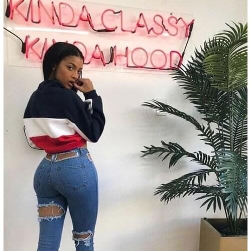 Sexy High Waist Straight Pants Stretch Ripped Hole Jeans for Women Denim Boyfriend Jean Ladies Beggar Jeans Streetwear Plus Size