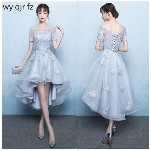 YNX120# Off collar Bridesmaid Dresses Front short rear length Gary Burgundy Champagne Embroidery Wedding Party Dress Wholesale