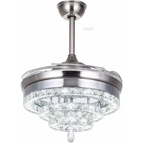 Ceiling fans 36inch 90cm 42inch 108cm LED K9 crystal living room ceiling lamp 85-265V Dimming remote control ceiling fan lamp