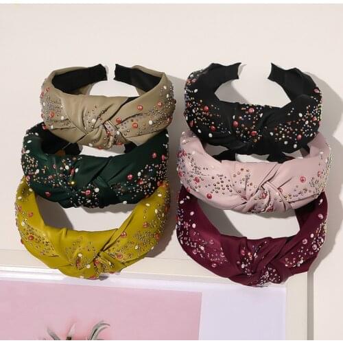 New Colorful Crystals Fabric Knotted Retro Simple Hair Accessories Female Rhinestone Headbands for Women Bows for Girls
