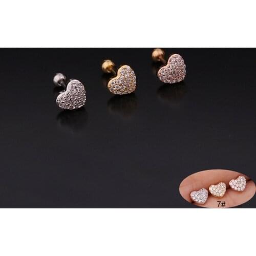 1 PCS Cute Small Shiny CZ Heart Shape Piercing Ear Cuff Stud Earrings Helix Piercing Cartilage Stainless Steel Bar Ball Earrings