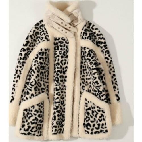 Fur Coat Leopard-print Camel Short Full Wool Pellet Sheep Shearling Lamb Hair One Piece