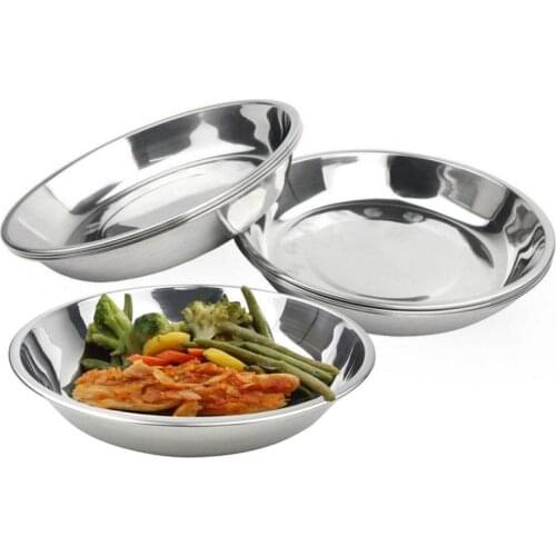 Steel Dinner Plates Restaurant Gold Serving Tray Round Dessert Cake Snack Dishes Silver Storage Plate Cutlery