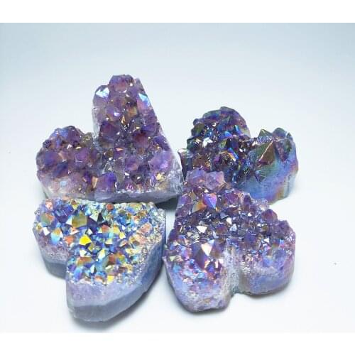 Titanium coating Natural aura amethyst crystal hearts amethyst cluster Quartz Heart Shape Crystals Healing Gift
