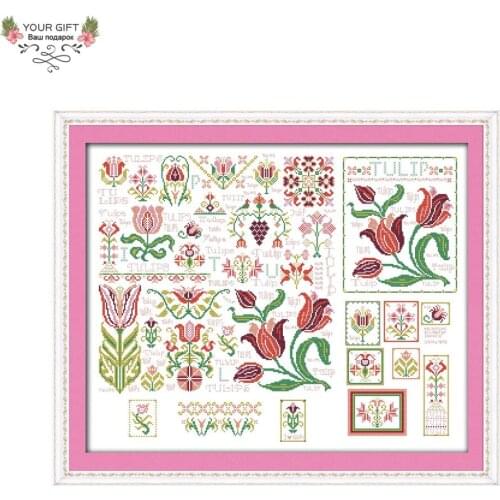 Joy Sunday Flowers Home Decoration H553 14CT 11CT Stamped Counted The Dream Of Tulips Embroidery Cross Stitch Kit