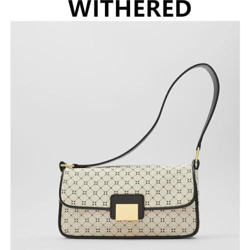 DAVE&DI Satchel New Arrival England Style France Elegant Vintage Rectangle Geometric Print baguette Saddle Bag Women