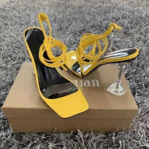 2021 New Womens Shoes Womens Sandals High Heels Open Party Pu Cross Tie Gladiator Lace Up Ankle Strap Fashion Solid Color