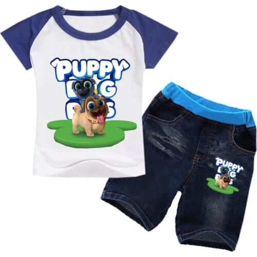 2-16Y 2021 Summer Boys Clothing Set Pet Puppy Dog Pals T-shirt Denim Shorts 2pcs Sets Clothes Toddler Clothes T Shirt Shorts Set