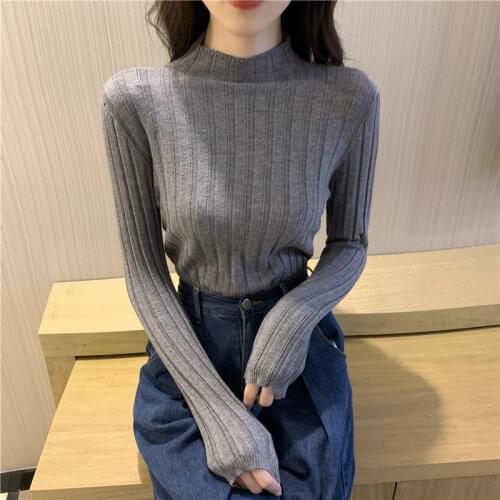 Woman Sweaters Pullover Sunken Stripe Autumn Winter Inner Wear Blouse Tight Turtleneck Long Sleeve Sweater Femme Chandails