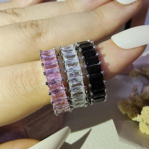 Luxury Pack Pink Black 925 Sterling Silver Wedding Band Eternity Ring for Women Gift Finger Lots Jewelry R5950