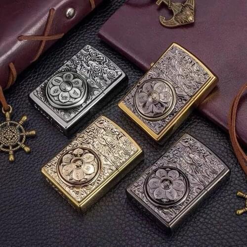 Zorro brass kerosene lighter creative relief carving dragon turntable retro creative vintage grinding wheel lighters gift box