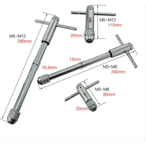 1Pcs M3-M8/M5-M12 Adjustable Ratchet Tap Wrench Alloy Steel T-handle Screw Tap Wrench Left Or Right Adjustment Use Hand Tools