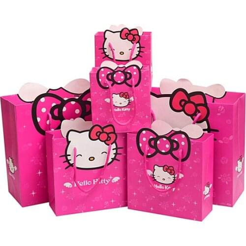 100PCS/LOT Cartoon Cat Paper Bag/Paper Gift Bag Children Birthday Gift Packing Hot Pink Kitty