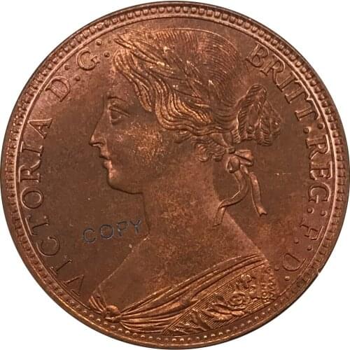 1865 United Kingdom 1 Penny Victoria 2nd portrait Red Copper collectibles Copy Coin