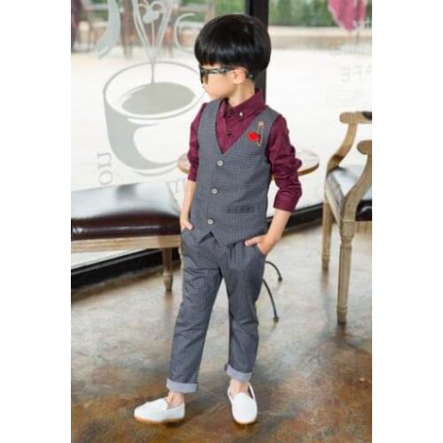 Fashion Big Boys Blazer Suit Kids Cotton Vest +Pants 2 pieces/set Clothes Sets Boys Formal Blazers for Weddings Party suit sets