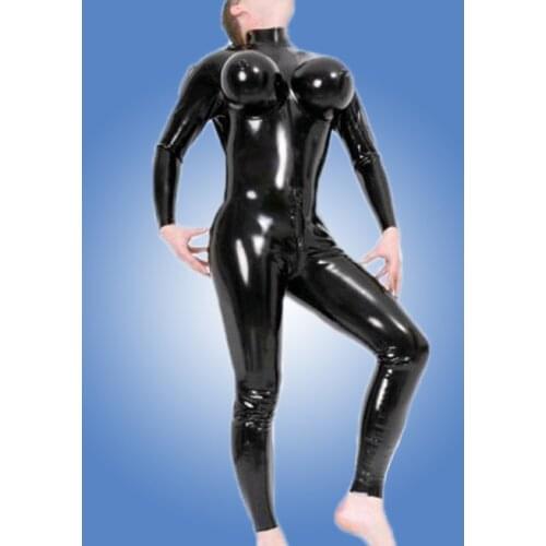 2017 custom made latex inflatable breast catsuit latex men bodysuit with back zipper under crotch