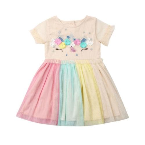 2019 Summer Girl Dress Toddler Flower Girl Princess Rainbow unicorn Dress Kid Baby Party Wedding Tulle Dress
