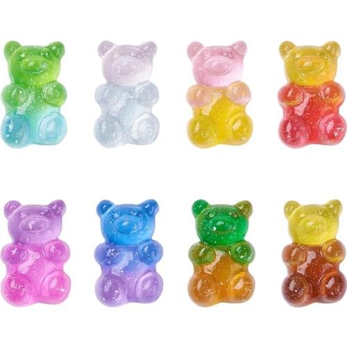 32pcs Two Tone Cute Bear Resin Cabochons Translucent Cabochons with Glitter Powder for DIY Jewelry Making Crafts Decoration